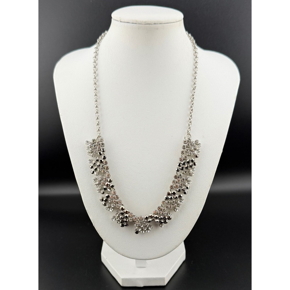Monet‎ Statement Bib Necklace Silver Tone Beehive Rhinestone Formal Glam Ritzy